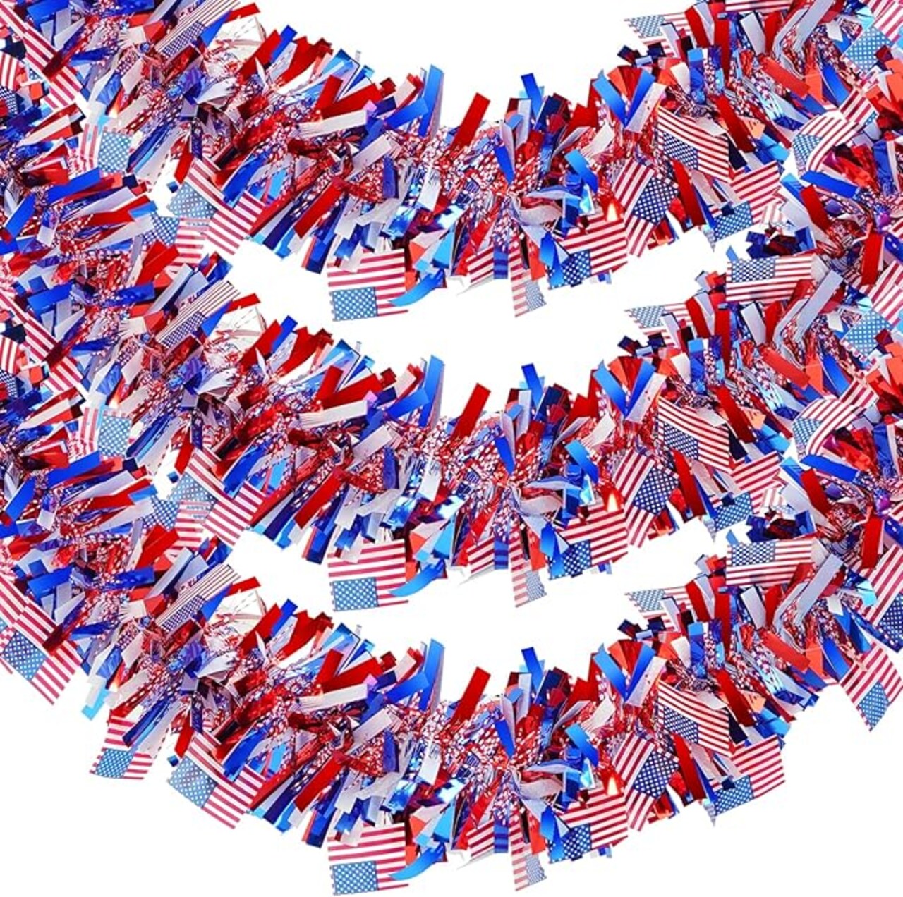 Patriotic Met. Glitter 39.4Ft 4th of July & Memorial Day Decor - Red, White, Blue Flag Tinsel Garland